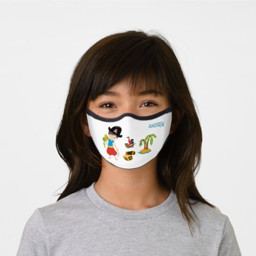 Boy Pirate with Treasure and Parrot Kids Premium Face Mask