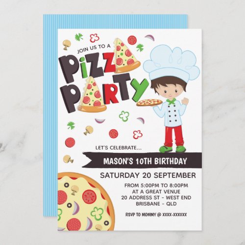 Boy Pizza Party Birthday Invitation
