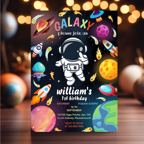 Boy Planet Alien Stars Space galaxy 1st Birthday Invitation