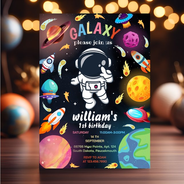 Boy Planet Alien Stars Space galaxy 1st Birthday Invitation (Creator Uploaded)