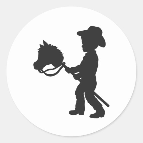 Boy Playing Cowboy _ Choose background color Classic Round Sticker