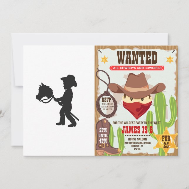 Boy Playing Cowboy - Choose background color Invitation (Front)