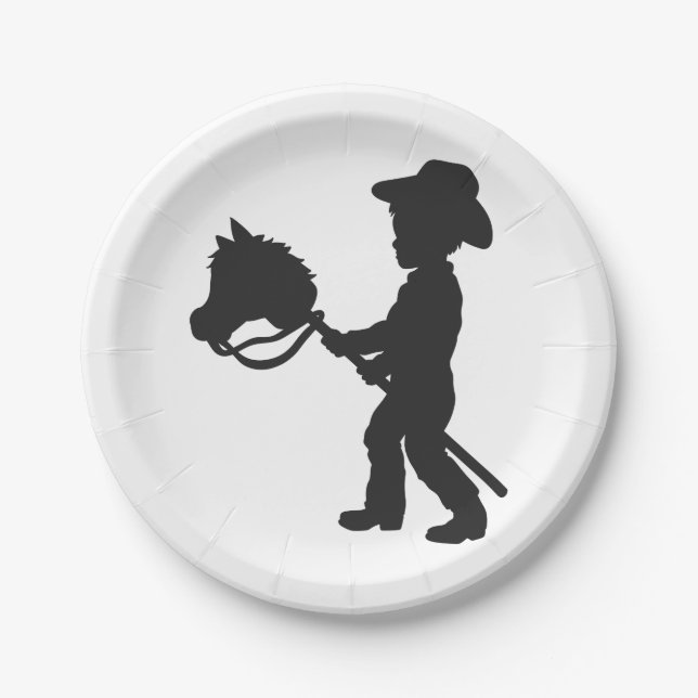 Boy Playing Cowboy - Choose background color Paper Plates (Front)