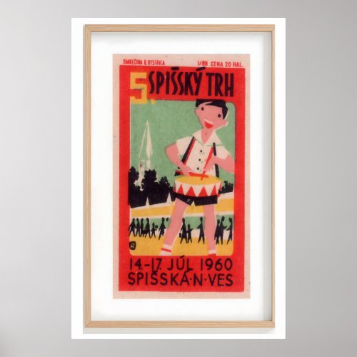 Boy Playing Drum Church Tower Vintage Matchbox Poster