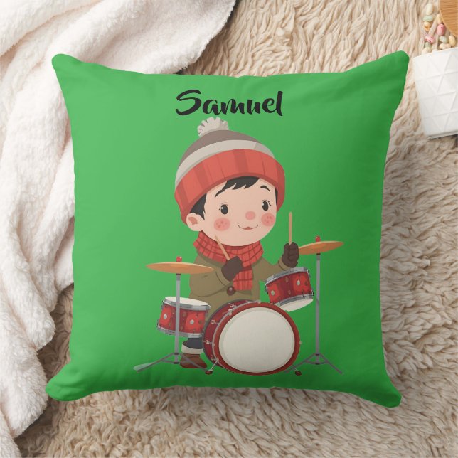 boy playing drums Christmas holiday Throw Pillow (Blanket)