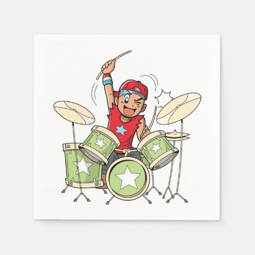 Boy Playing Drums Paper Napkins