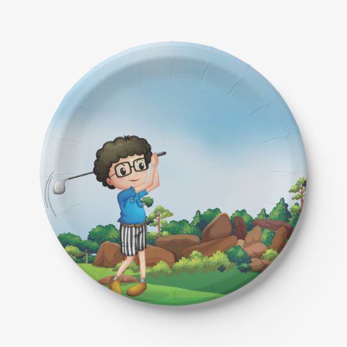 Boy Playing Golf Paper Plates