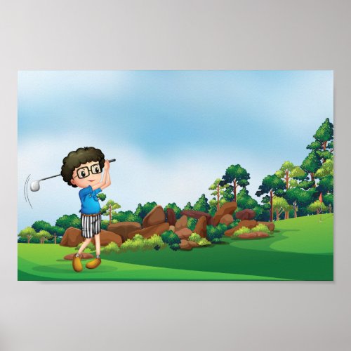 Boy Playing Golf Poster