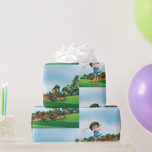 Boy Playing Golf Wrapping Paper