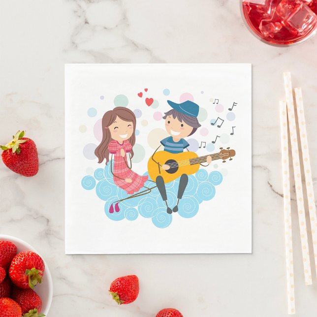 Boy Playing Guitar for Girl Love and Music  Napkins (Creator Uploaded)