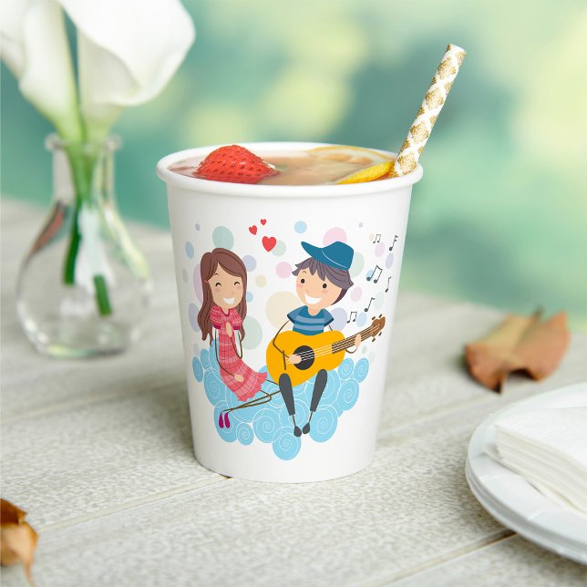 Boy Playing Guitar for Girl Love and Music  Paper Cups (Creator Uploaded)