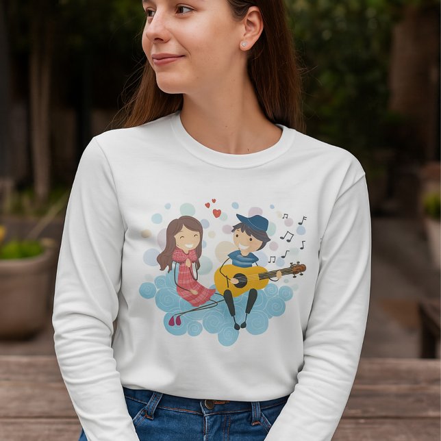 Boy Playing Guitar for Girl Love and Music  T-Shirt (Creator Uploaded)