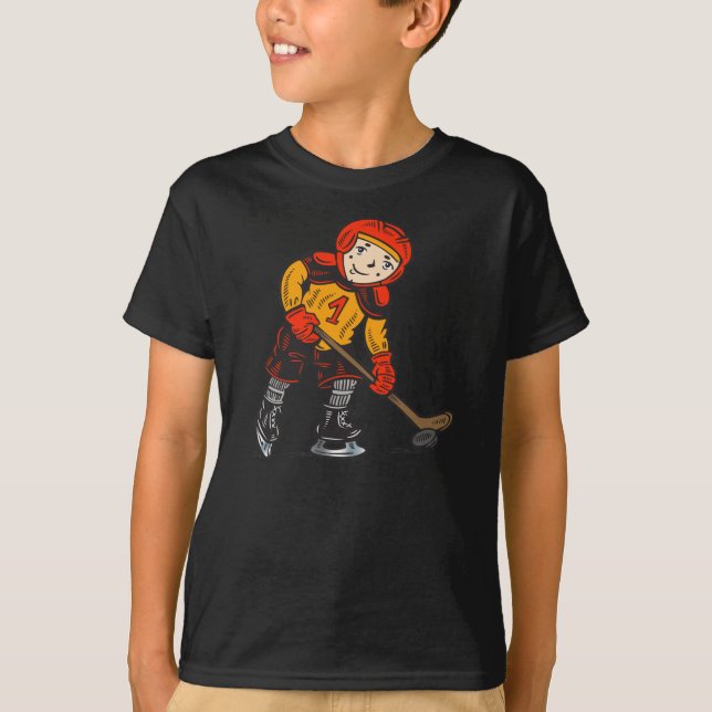 Boy Playing Hockey T-Shirt (Front)