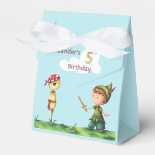 Boy Playing Pirates with Scarecrow Pirate Birthday Favor Boxes