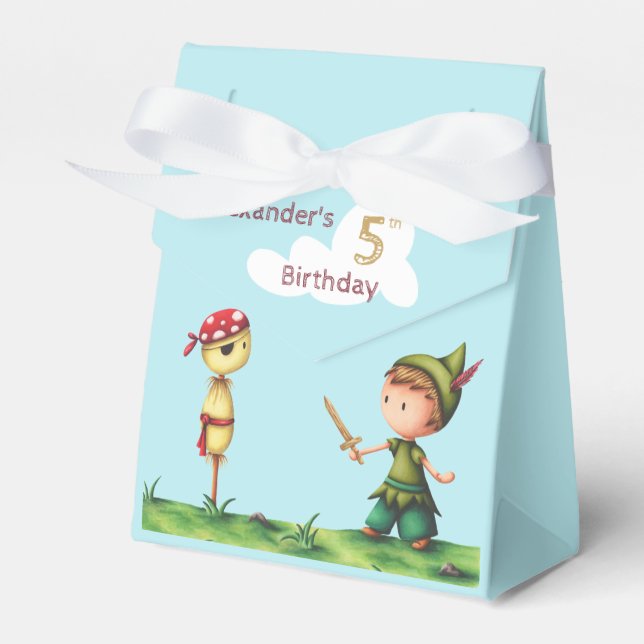 Boy Playing Pirates with Scarecrow Pirate Birthday Favor Boxes (Front Side)