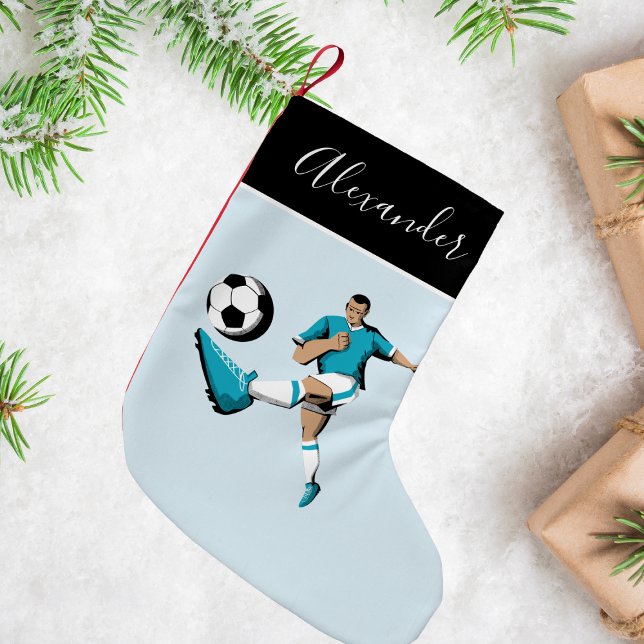 Boy Playing Soccer Kicking Ball Player Coach Name  Small Christmas Stocking (Creator Uploaded)