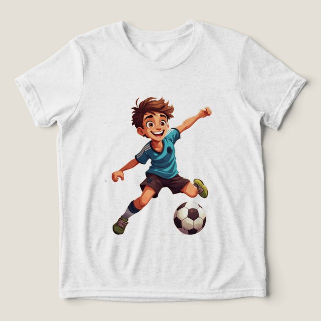 Boy Playing Soccer Tri-Blend Shirt (Design Front)