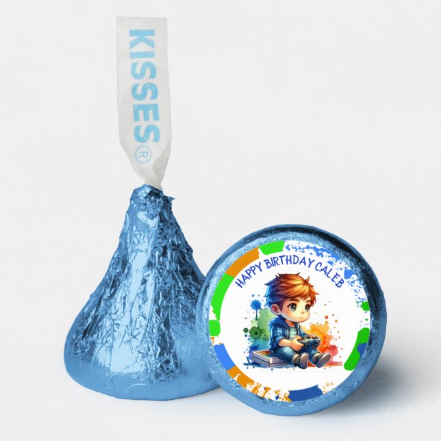 Boy Playing Video Games Personalized Birthday Hershey®'s Kisses® (Front)