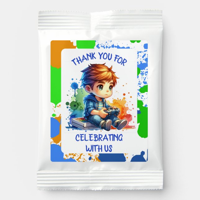 Boy Playing Video Games Personalized Birthday Lemonade Drink Mix (Front)
