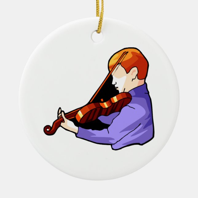 Boy playing Violin side back view graphic image Ceramic Ornament (Front)