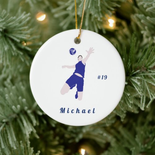 Boy Playing Volleyball Kids Player Name  Number  Ceramic Ornament