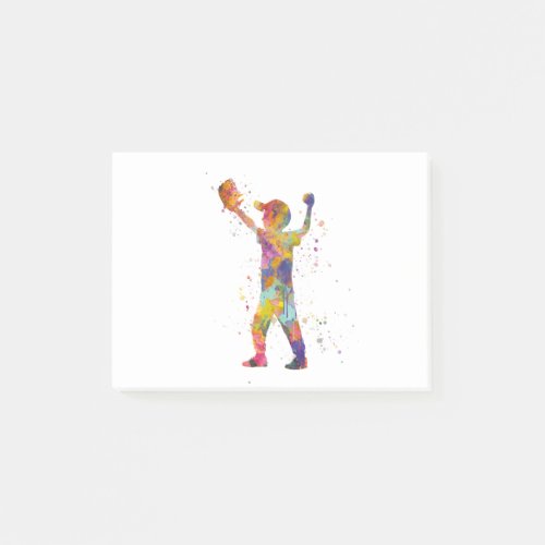 Boy plays baseball in watercolor post_it notes
