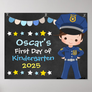 Boy Police Officer First Day of School Chalkboard Poster