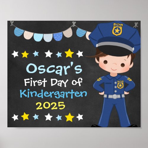 Boy Police Officer First Day of School Chalkboard Poster