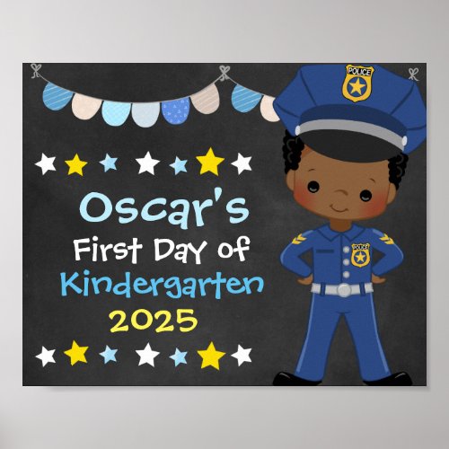 Boy Police Officer First Day of School Chalkboard Poster