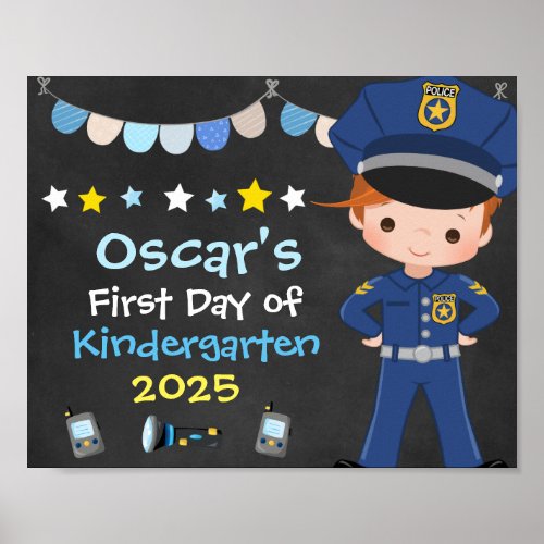 Boy Police Officer First Day of School Chalkboard Poster