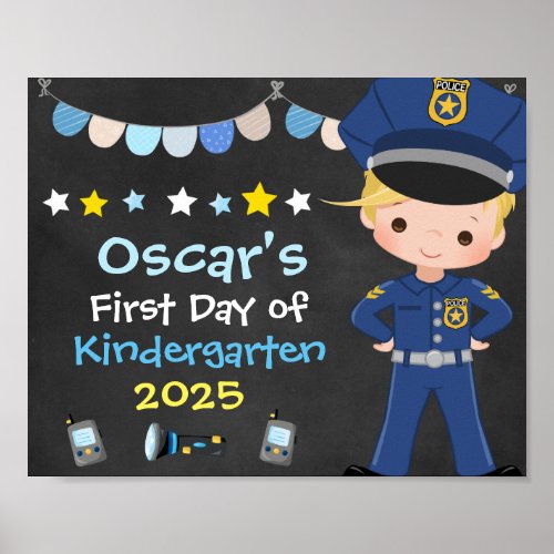 Boy Police Officer First Day of School Chalkboard Poster