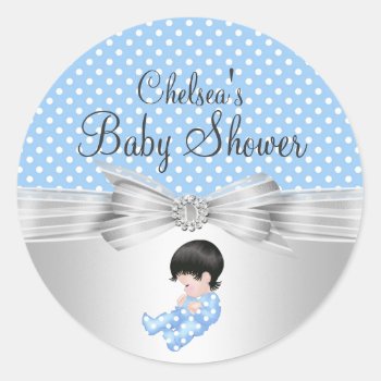 Boy Polka Dot Baby Shower Sticker by ExclusiveZazzle at Zazzle
