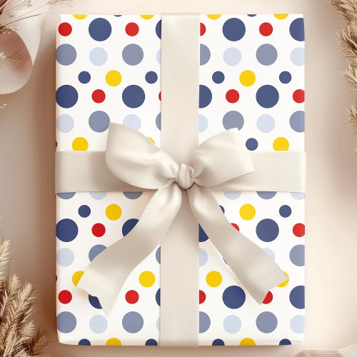 Boy Polka Dots Blue Yellow And Red Patterned Wrapping Paper