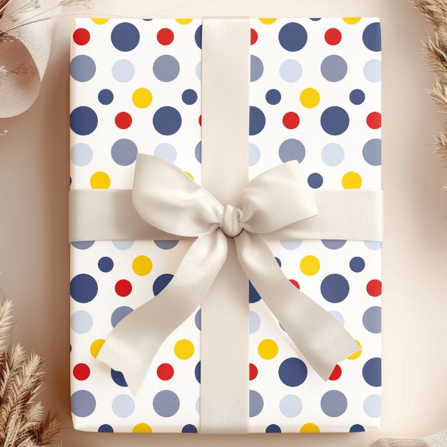 Boy Polka Dots Blue Yellow and Red Patterned Wrapping Paper (Creator Uploaded)