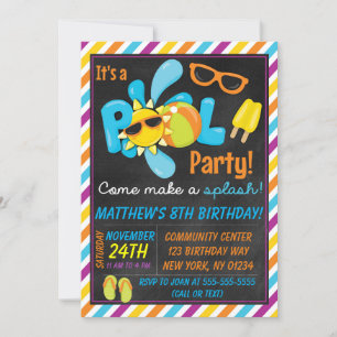 Boy Pool Birthday Party Invitation