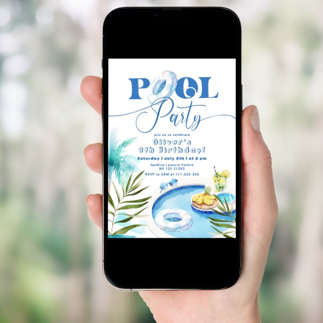 Boy Pool birthday party Invitation (Front Digital)