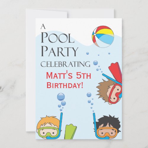 Boy Pool Birthday Party Invitation