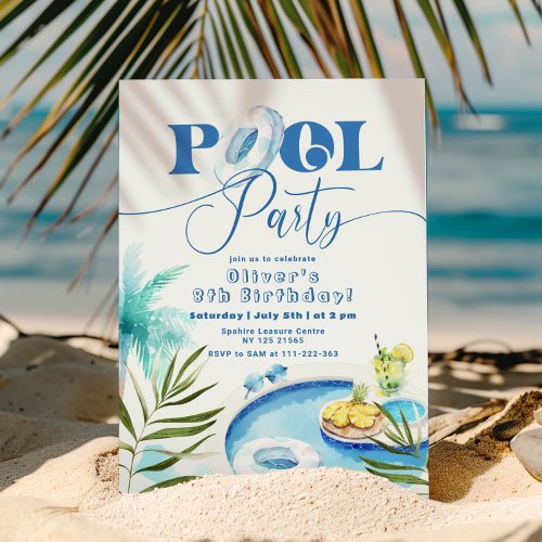 Boy Pool birthday party Invitation