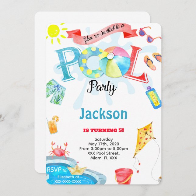 Boy Pool Invitation (Front/Back)
