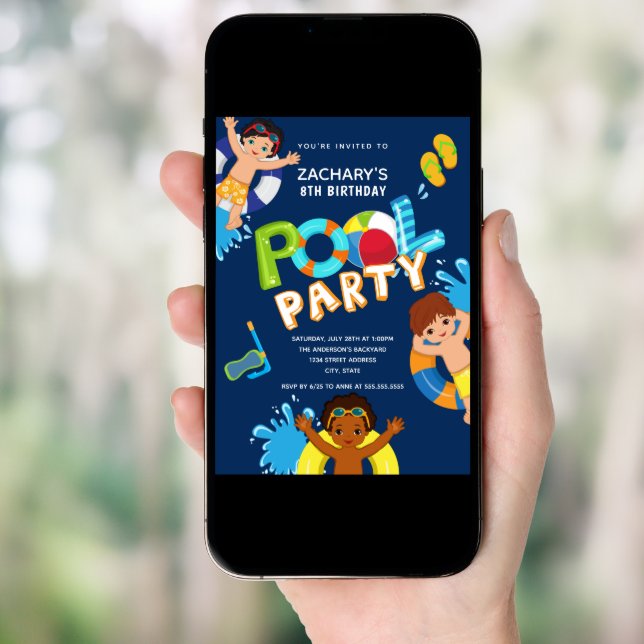 Boy Pool Party 8th Birthday Invitation (Front Digital)