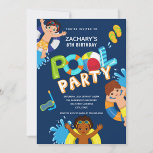 Boy Pool Party 8th Birthday Invitation