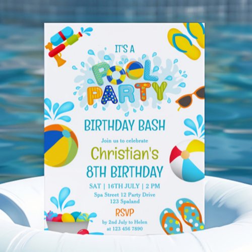 Boy Pool Party Birthday Invitation