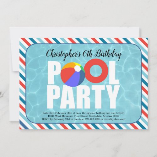 Boy Pool Party Birthday Party Invitation