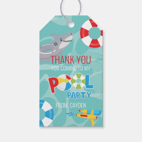 Boy Pool Party birthday shark thank you favor Gift Tags