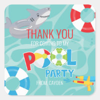 Boy Pool Party birthday shark thank you favor