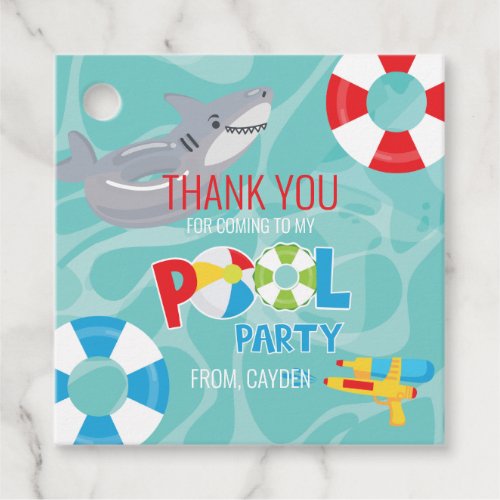 Boy Pool Party birthday shark thank you Favor Tags