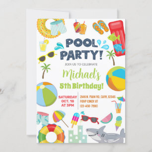 Boy pool party invitation, pool birthday bash. invitation