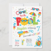 Boy Pool Party Invitation, Summer Birthday Invitation (Front)