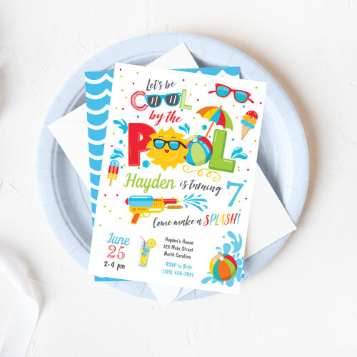 Boy Pool Party Invitation, Summer Birthday