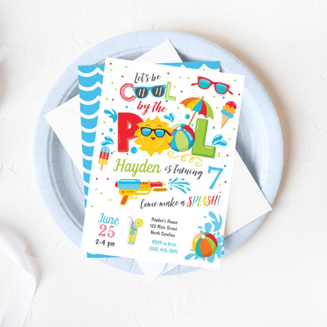 Boy Pool Party Invitation, Summer Birthday Invitation (Creator Uploaded)